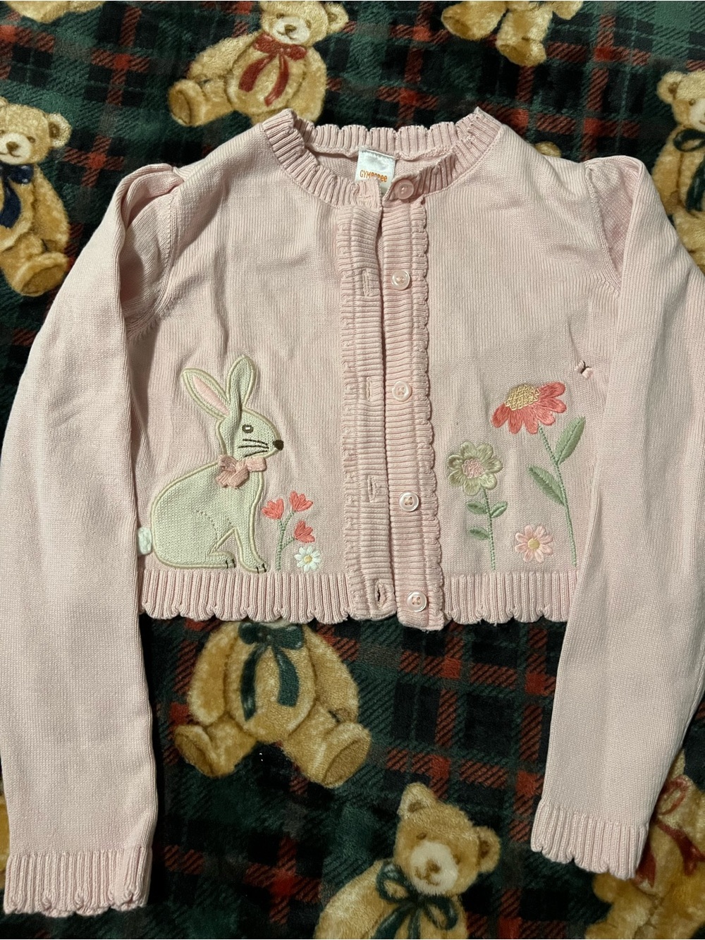 Gymboree Light Pink Bunny & Flower Cardigan Sweater